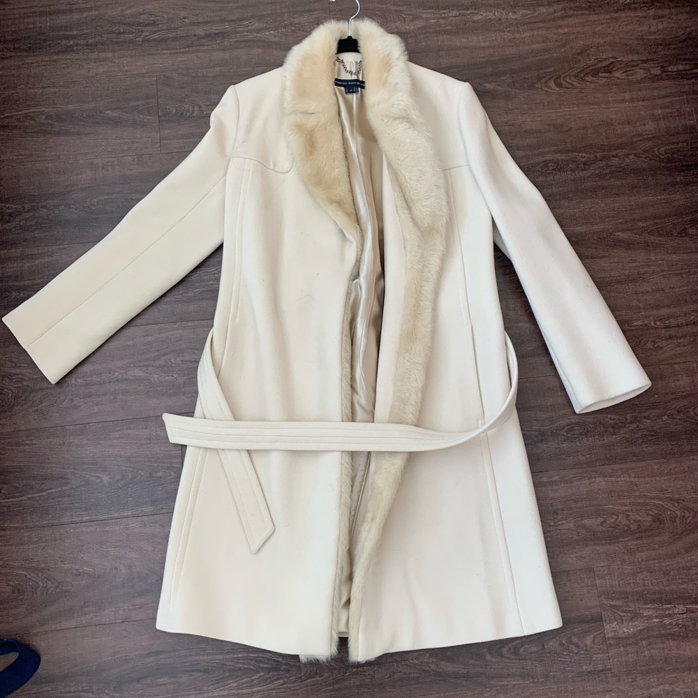 French Connection Faux Fur Trim Trench